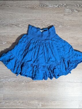 Cotton Linen Blue Tiered Ruffle Scrunch Skirt